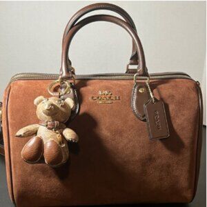 Coach Tan Suede Bag with Bear Charm